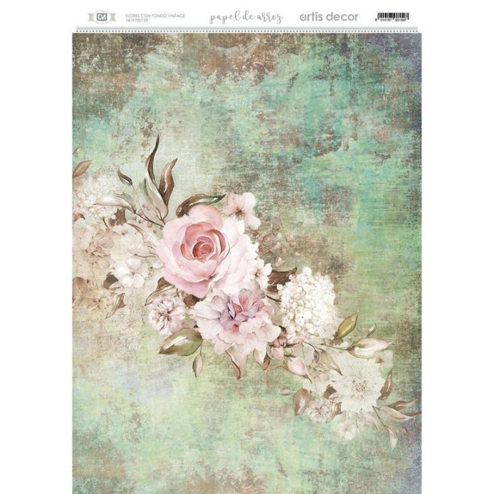 Papel Arroz Dec. Artis Decor 29.7X42Cm . Flores Con Fondo Vintage